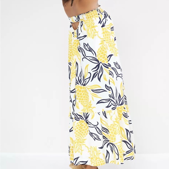 Anthropologie Floral Flounced Maxi Dress Pineapples Strapless L - Picture 10 of 13